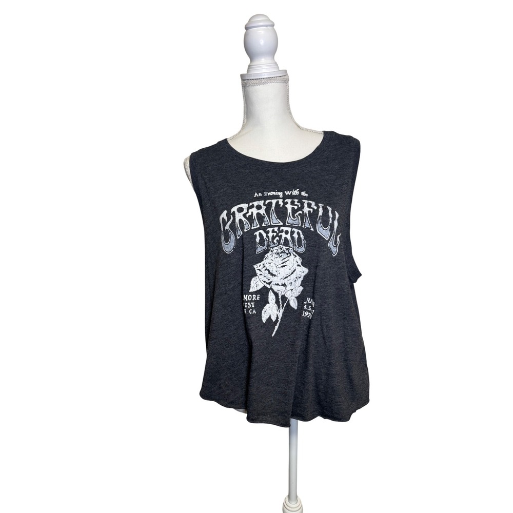 Lucky Brand Women's Gray Grateful Dead Graphic Tank Top with White Rose Size XL